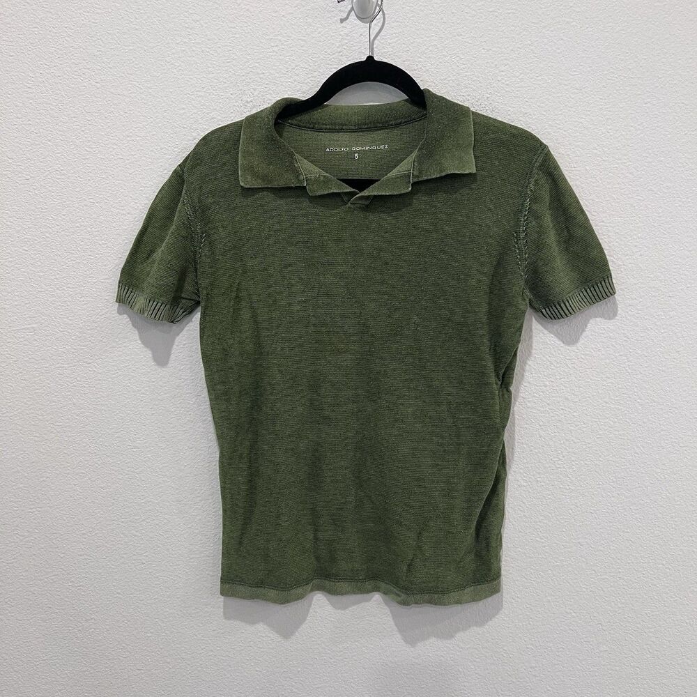 Adolfo Dominguez Polo Green Shirt Men’s Size 5 Preppy Linen Blend Summer Party